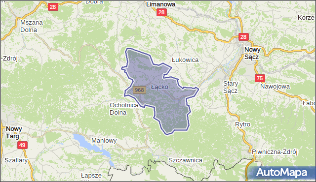 gmina Łącko - powiat nowosądecki na mapie Targeo