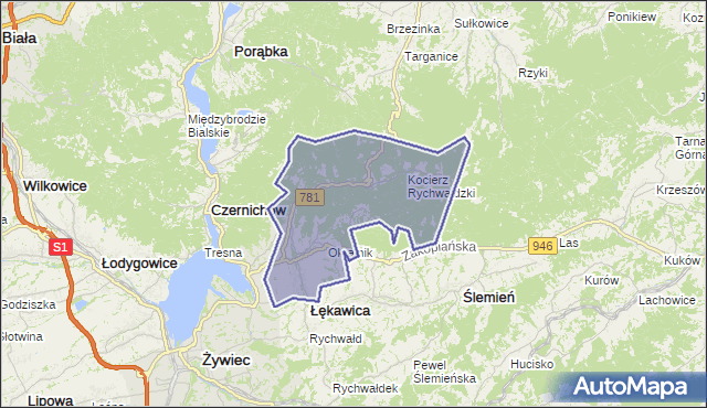 gmina Łękawica - powiat żywiecki na mapie Targeo