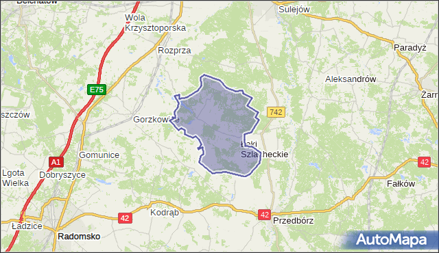gmina Łęki Szlacheckie - powiat piotrkowski na mapie Targeo