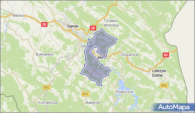 gmina Lesko - powiat leski na mapie Targeo