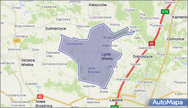 gmina Lgota Wielka - powiat radomszczański na mapie Targeo