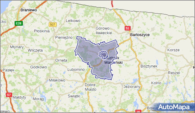 gmina Lidzbark Warmiński - powiat lidzbarski na mapie Targeo