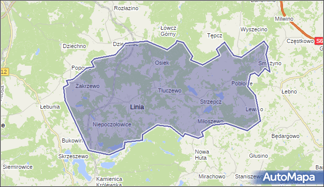 gmina Linia - powiat wejherowski na mapie Targeo