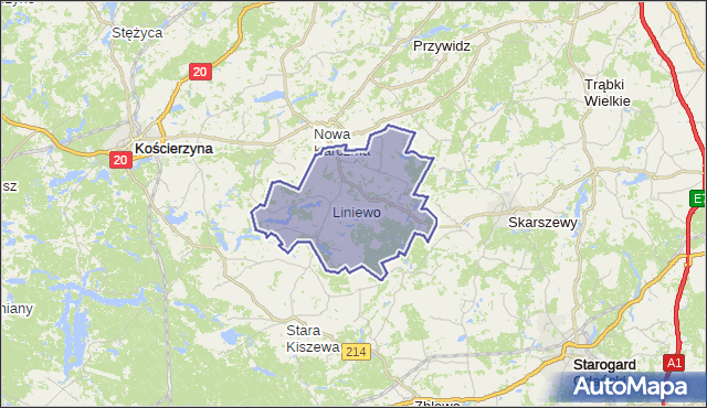 gmina Liniewo - powiat kościerski na mapie Targeo