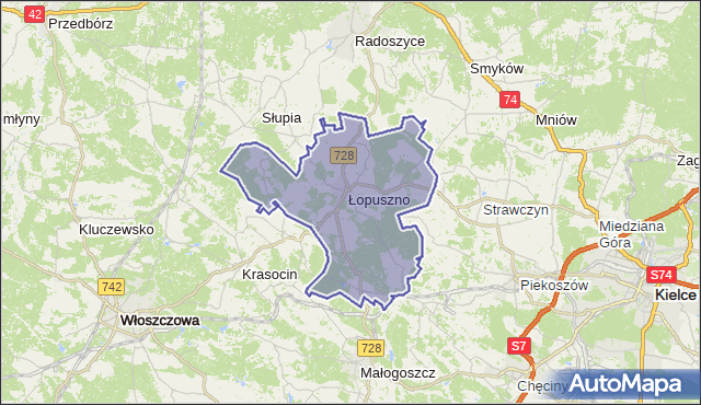 gmina Łopuszno - powiat kielecki na mapie Targeo