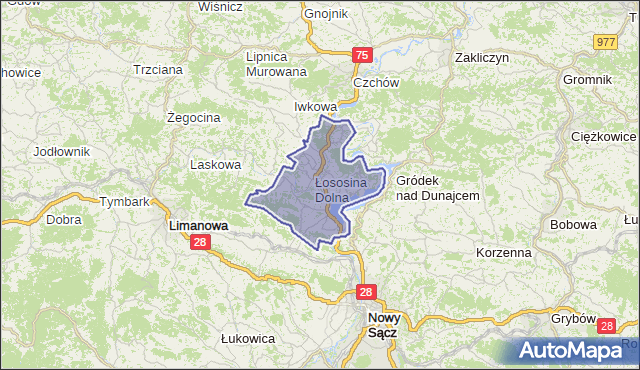 gmina Łososina Dolna - powiat nowosądecki na mapie Targeo