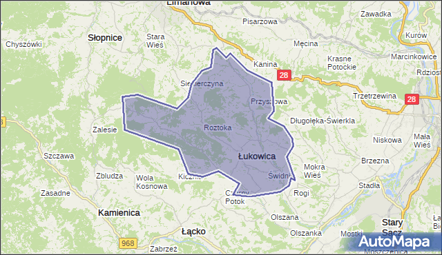 gmina Łukowica - powiat limanowski na mapie Targeo