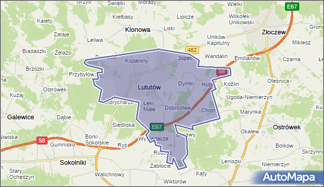 gmina Lututów - powiat wieruszowski na mapie Targeo