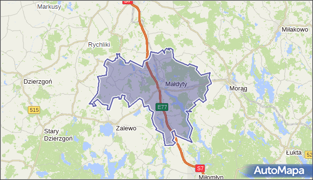 gmina Małdyty - powiat ostródzki na mapie Targeo