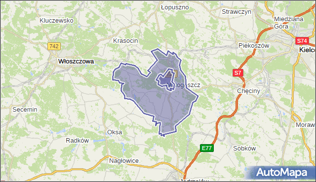 gmina Małogoszcz - powiat jędrzejowski na mapie Targeo