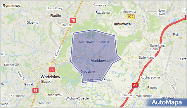 gmina Marklowice - powiat wodzisławski na mapie Targeo