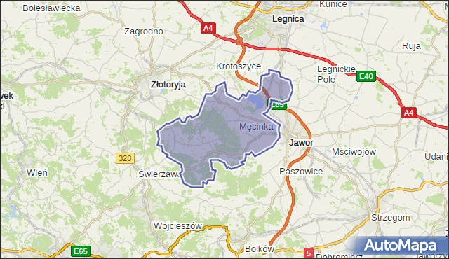 gmina Męcinka - powiat jaworski na mapie Targeo