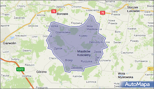 gmina Miastków Kościelny - powiat garwoliński na mapie Targeo