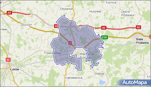 gmina Międzyrzec Podlaski - powiat bialski na mapie Targeo