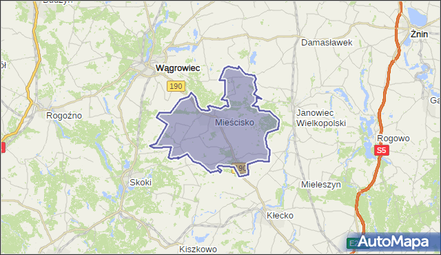 gmina Mieścisko - powiat wągrowiecki na mapie Targeo