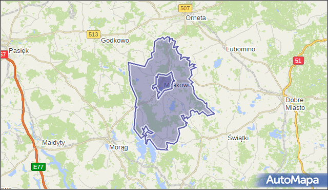 gmina Miłakowo - powiat ostródzki na mapie Targeo