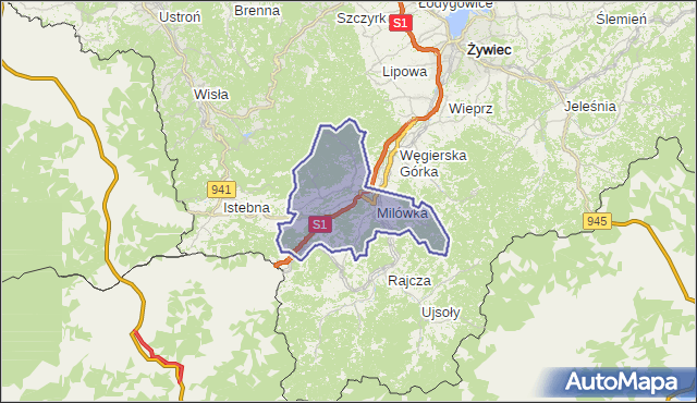 gmina Milówka - powiat żywiecki na mapie Targeo