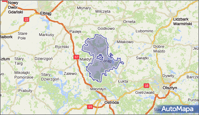 gmina Morąg - powiat ostródzki na mapie Targeo