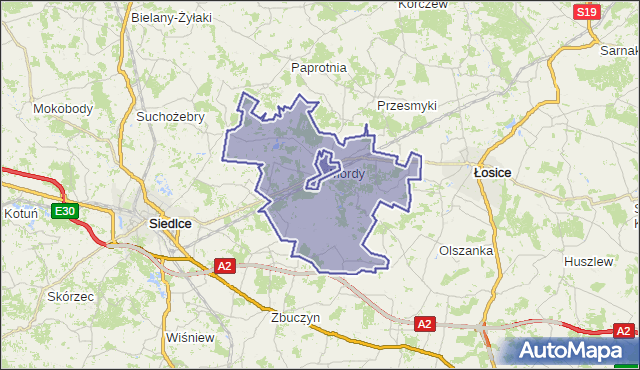 Gmina Mordy, powiat siedlecki, województwo mazowieckie na mapie Targeo