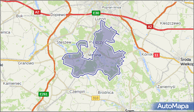 gmina Mosina - powiat poznański na mapie Targeo