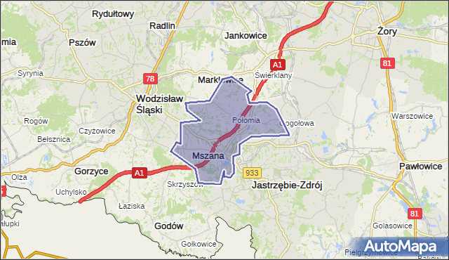 gmina Mszana - powiat wodzisławski na mapie Targeo