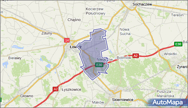 gmina Nieborów - powiat łowicki na mapie Targeo