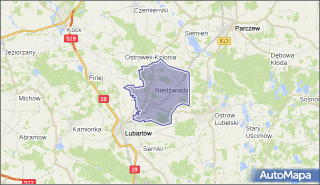 gmina Niedźwiada - powiat lubartowski na mapie Targeo
