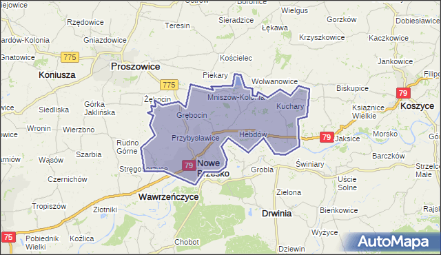 gmina Nowe Brzesko - powiat proszowicki na mapie Targeo