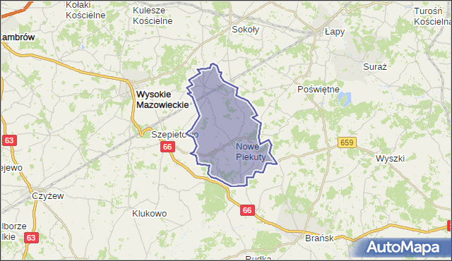 gmina Nowe Piekuty - powiat wysokomazowiecki na mapie Targeo