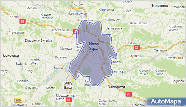 gmina Nowy Sącz - powiat Nowy Sącz na mapie Targeo