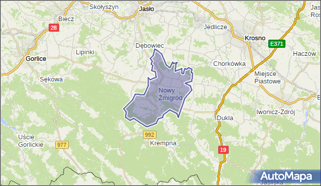 gmina Nowy Żmigród - powiat jasielski na mapie Targeo