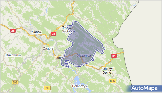 gmina Olszanica - powiat leski na mapie Targeo