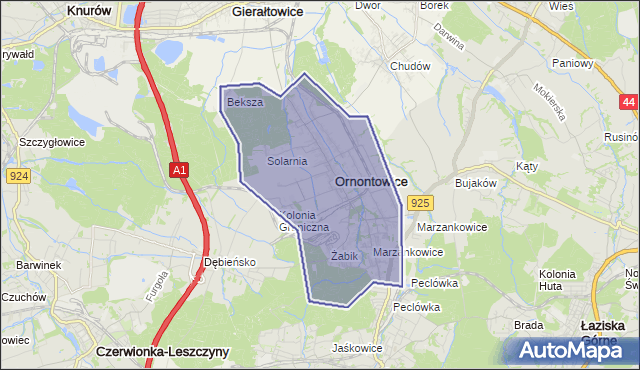 gmina Ornontowice - powiat mikołowski na mapie Targeo