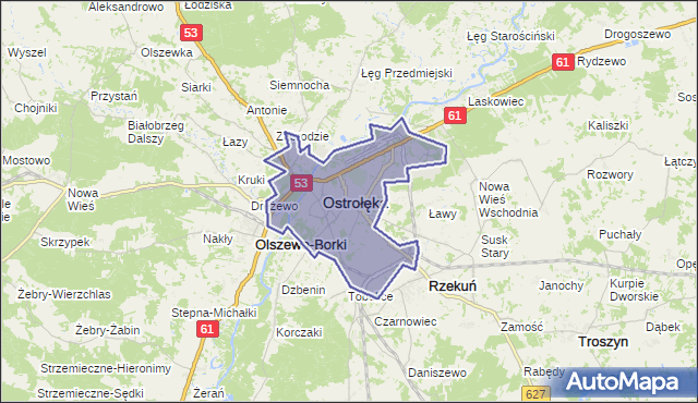 gmina Ostrołęka - powiat Ostrołęka na mapie Targeo
