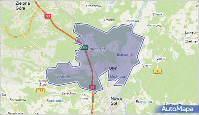 gmina Otyń - powiat nowosolski na mapie Targeo
