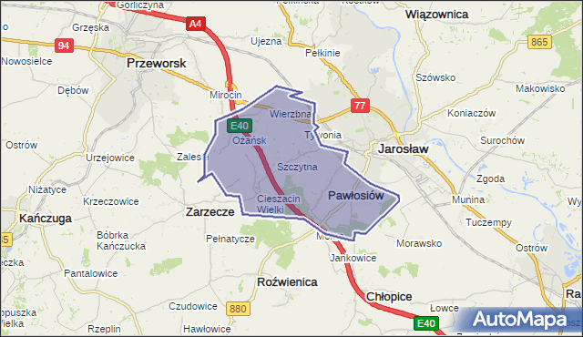 gmina Pawłosiów - powiat jarosławski na mapie Targeo