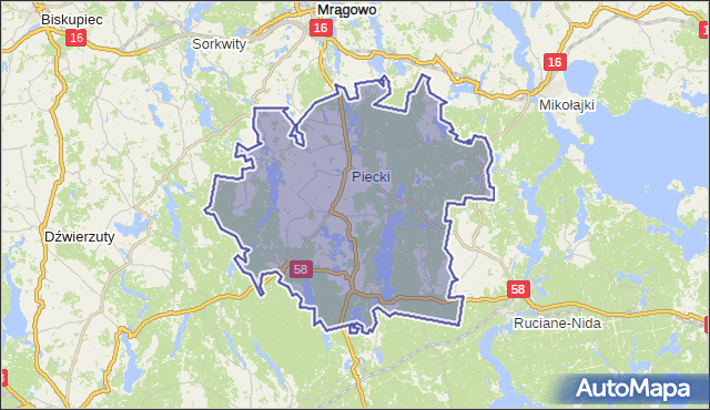 gmina Piecki - powiat mrągowski na mapie Targeo