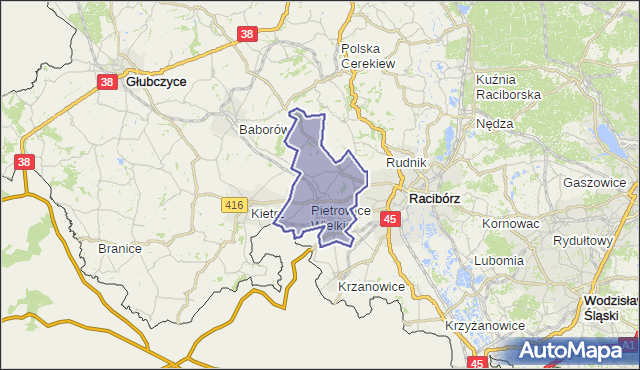 gmina Pietrowice Wielkie - powiat raciborski na mapie Targeo