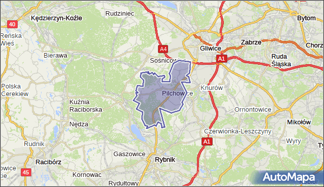 gmina Pilchowice - powiat gliwicki na mapie Targeo