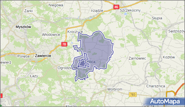 gmina Pilica - powiat zawierciański na mapie Targeo
