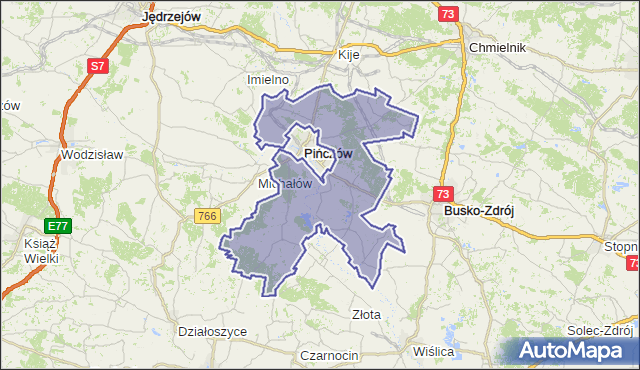 gmina Pińczów - powiat pińczowski na mapie Targeo