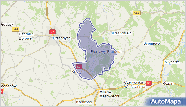 gmina Płoniawy-Bramura - powiat makowski na mapie Targeo