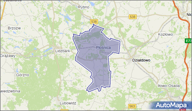 gmina Płośnica - powiat działdowski na mapie Targeo