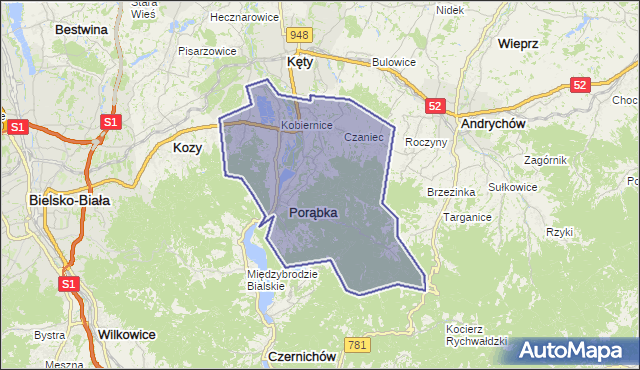 gmina Porąbka - powiat bielski na mapie Targeo