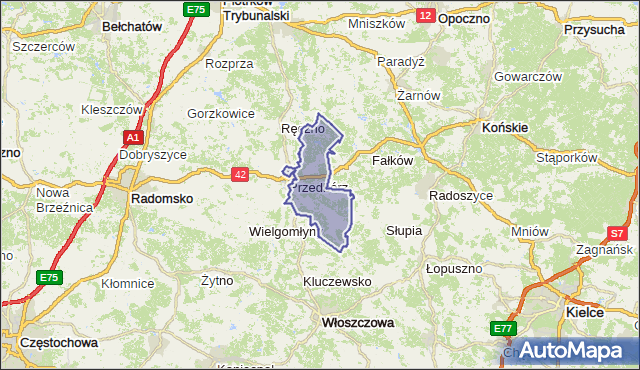 gmina Przedbórz - powiat radomszczański na mapie Targeo
