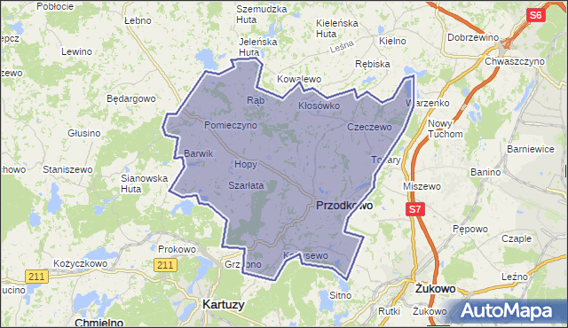 gmina Przodkowo - powiat kartuski na mapie Targeo