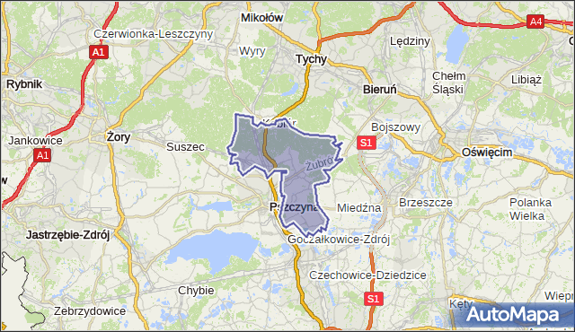 gmina Pszczyna - powiat pszczyński na mapie Targeo