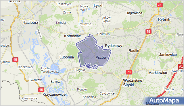 gmina Pszów - powiat wodzisławski na mapie Targeo