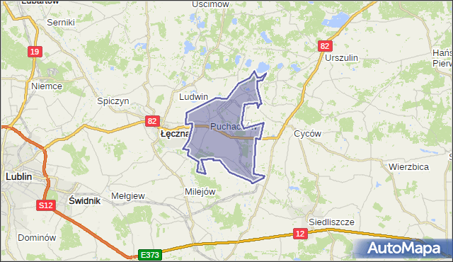 gmina Puchaczów - powiat łęczyński na mapie Targeo