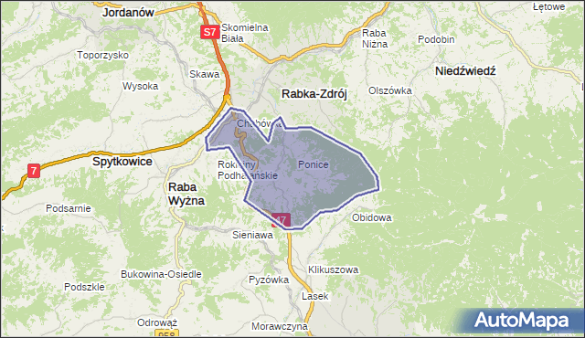 gmina Rabka-Zdrój - powiat nowotarski na mapie Targeo